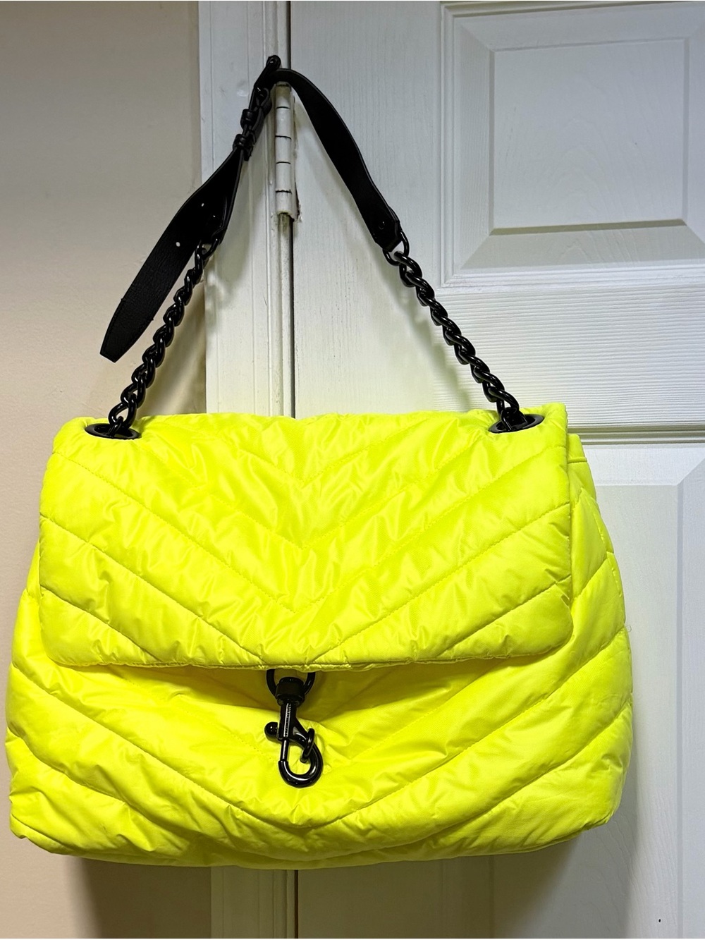 Rebecca Minkoff Neon Yellow Quilted Shoulder Bag with Chain Strap